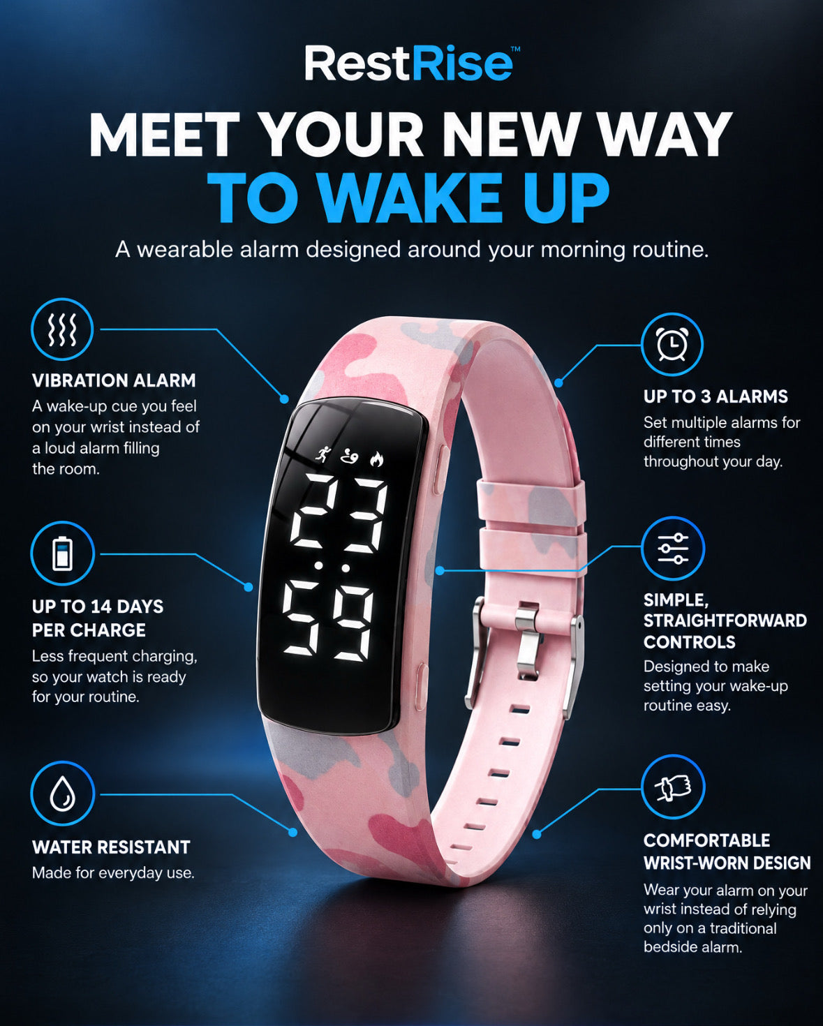 Vibration Alarm Clock Smart Waterproof Electronic Watch